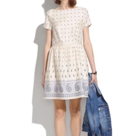 Madewell Silk Nomad Paisley Dress in Cream and Blue - Picture 2 of 12